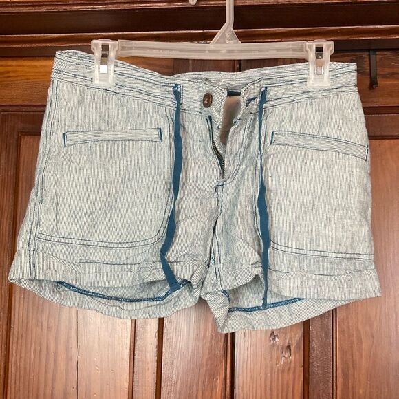 The North Face | Blue White Striped Linen Blend Draw String Cuffed Shorts Sz 0 - Picture 1 of 9